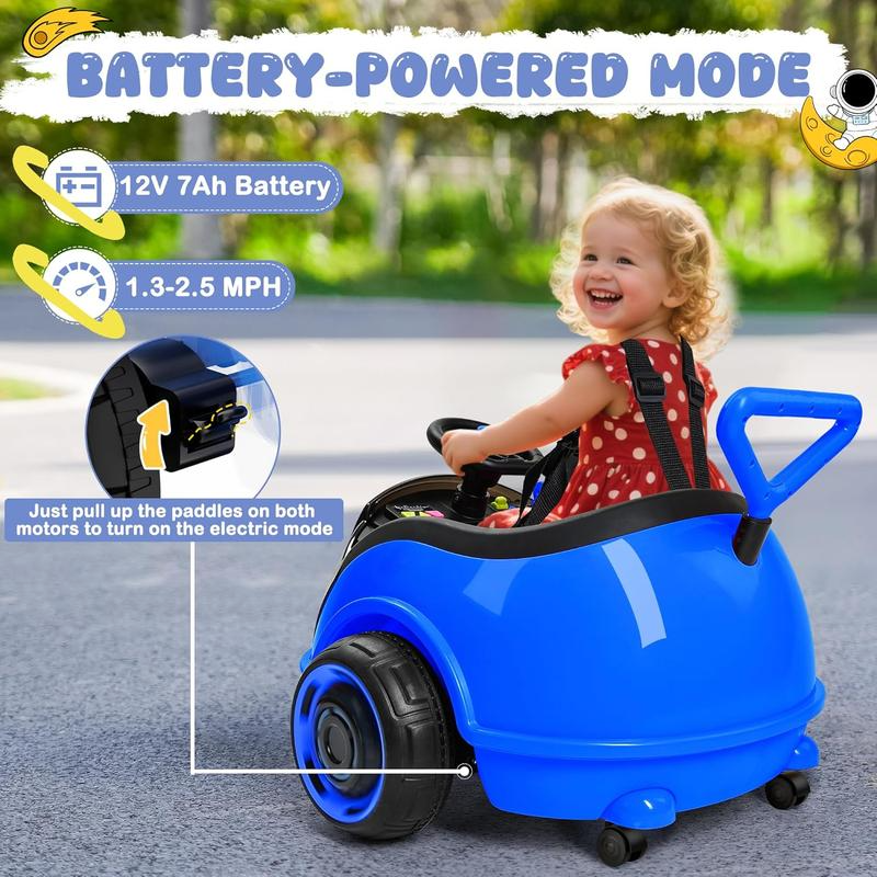 3 in 1 Electric Push Ride On Car for Toddlers with Remote Control