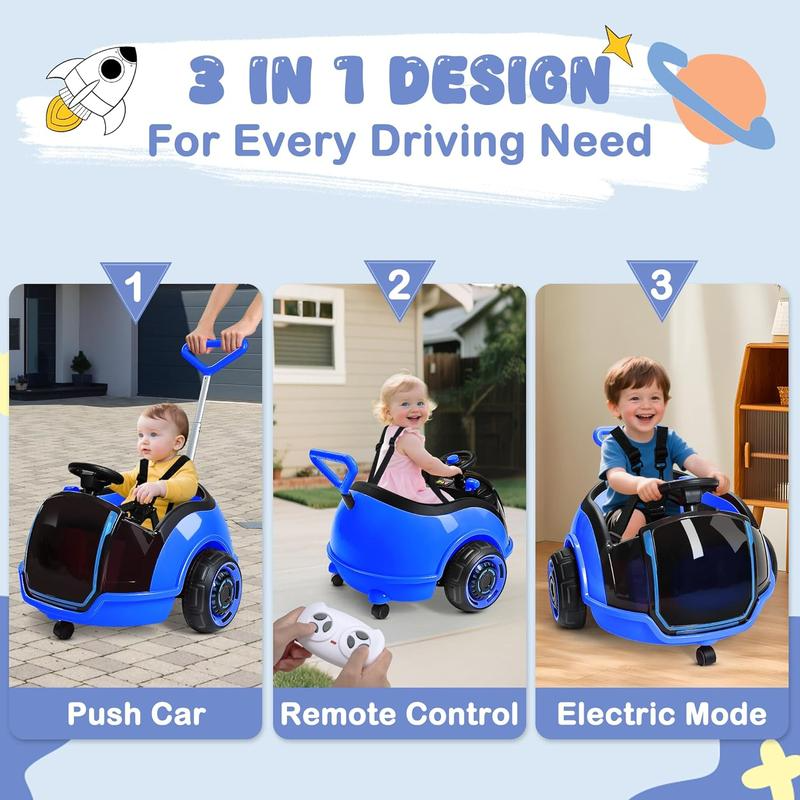3 in 1 Electric Push Ride On Car for Toddlers with Remote Control