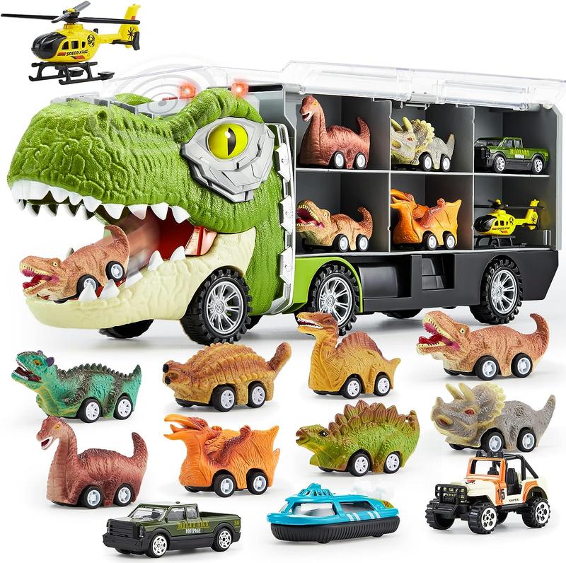 Dinosaur Transport Carrier Truck Toy with Pull Back Cars