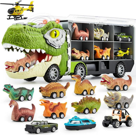 Dinosaur Transport Carrier Truck Toy with Pull Back Cars