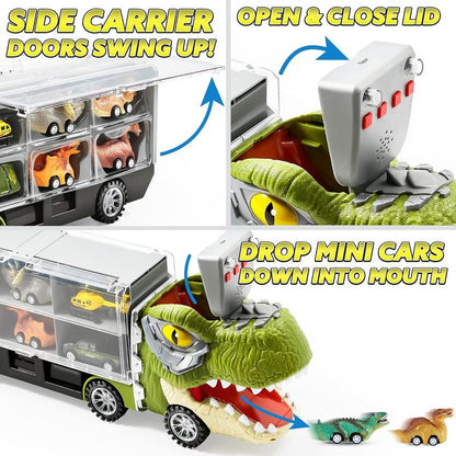 Dinosaur Transport Carrier Truck Toy with Pull Back Cars