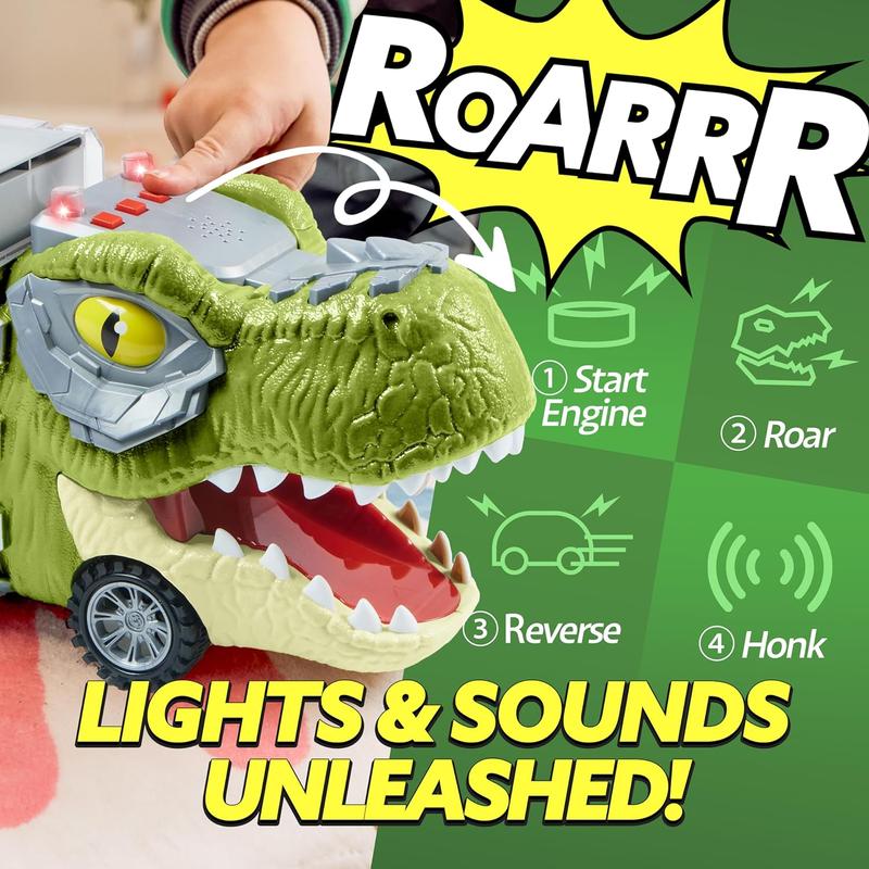 Dinosaur Transport Carrier Truck Toy with Pull Back Cars