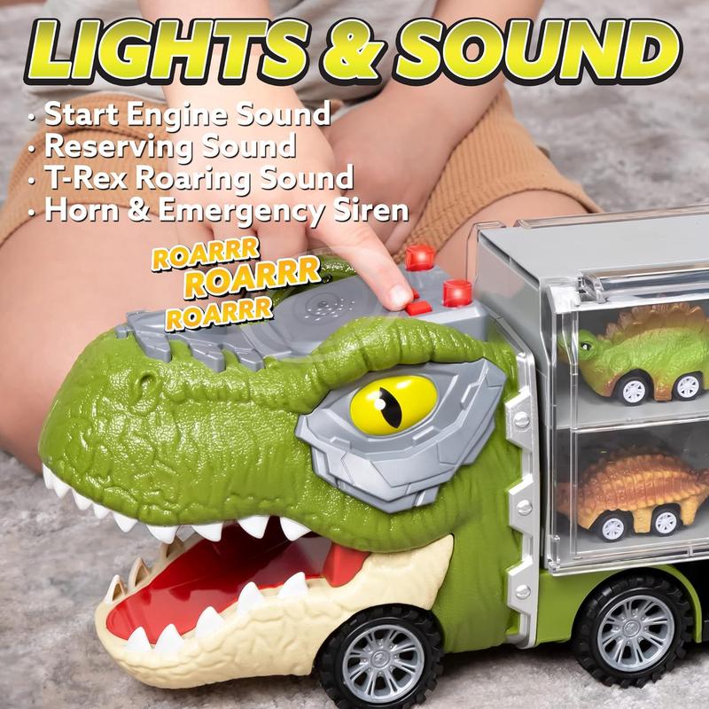 Dinosaur Transport Carrier Truck Toy with Pull Back Cars