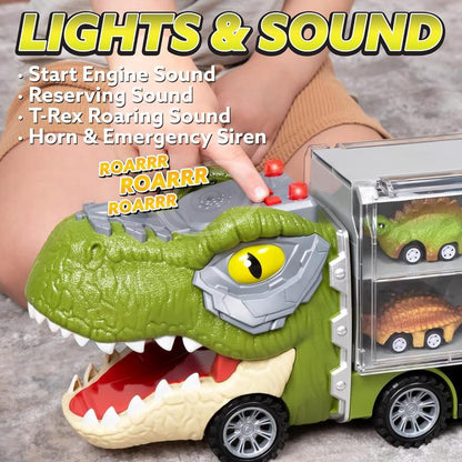 Dinosaur Transport Carrier Truck Toy with Pull Back Cars